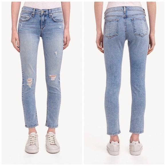 Rag & Bone Double Wash Light Distressed Skinny Ankle Jeans - Picture 1 of 10